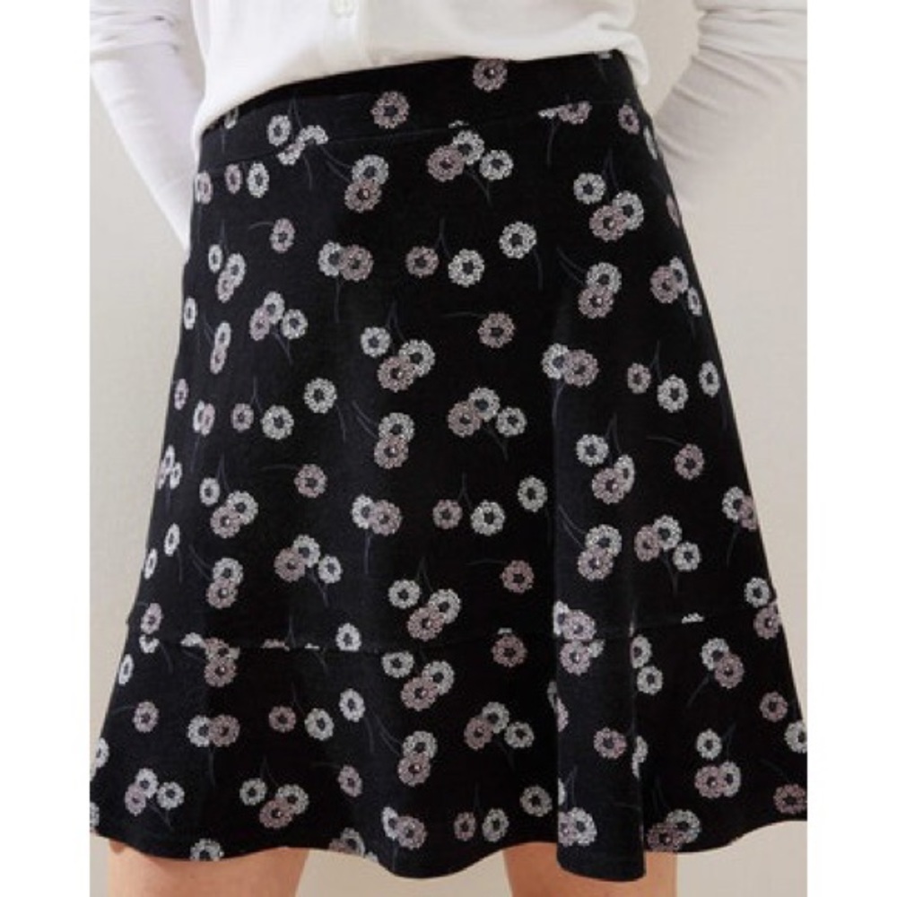 Loft Dandelion Ruffle Skirt Black with Pink and White Flowers